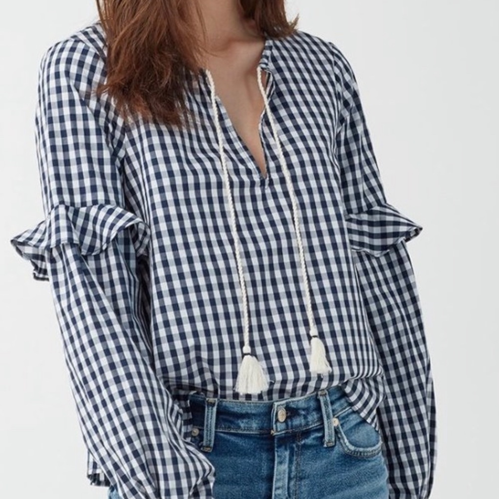 Splendid Gingham Blouson Sleeve Top